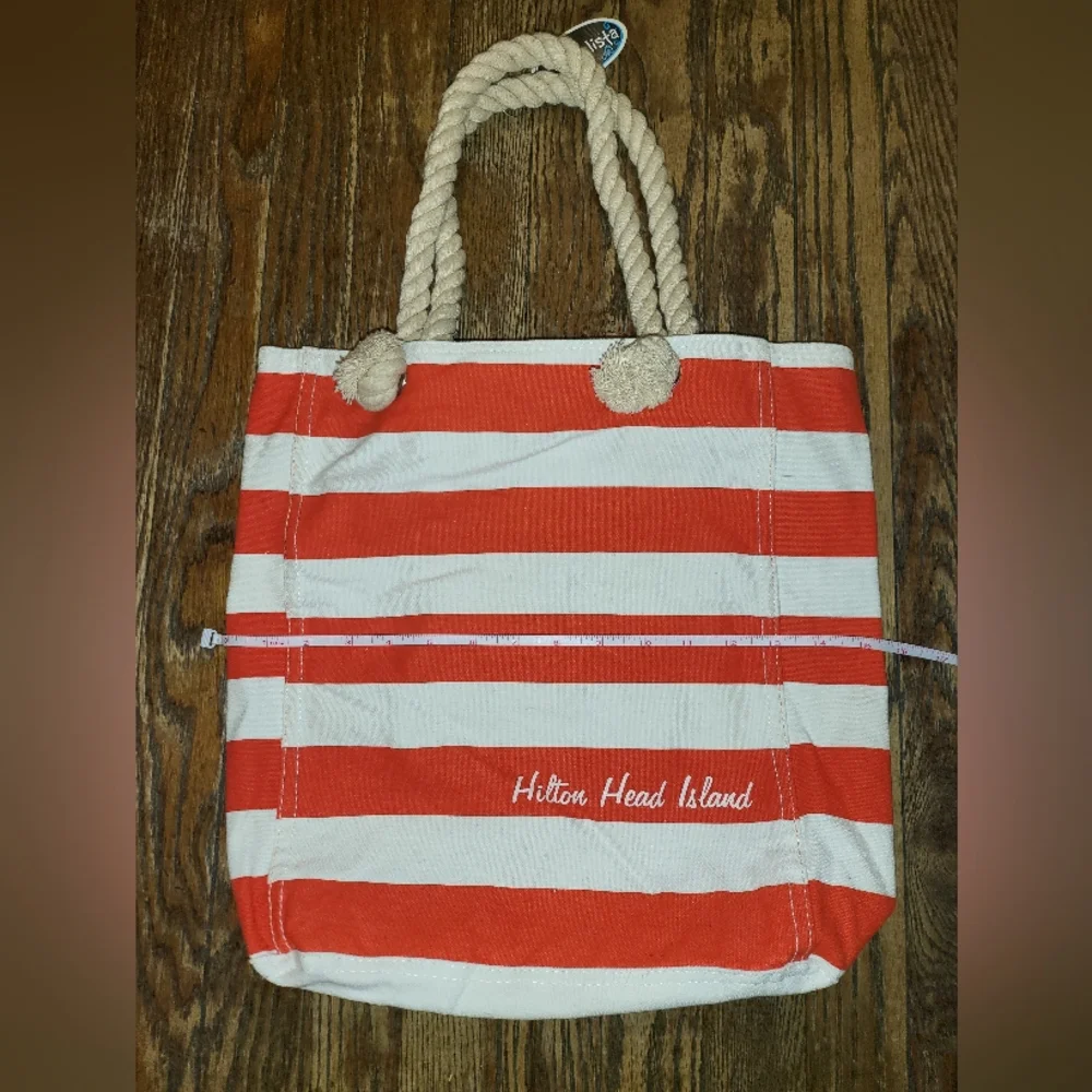 Hilton Head Island Striped Canvas Beach Tote Bag